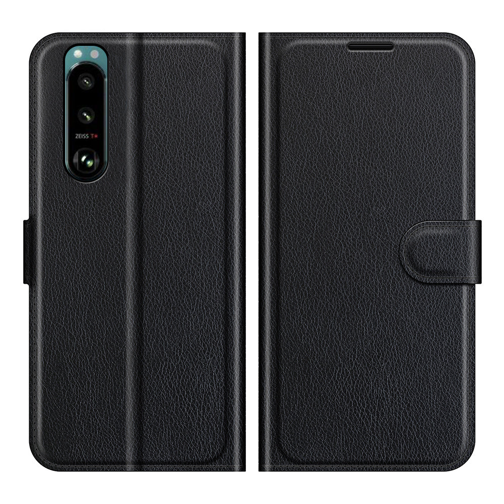 Litchi Skin Phone Case Folio Flip Leather Phone Cover with Stand for Sony Xperia 5 III 5G
