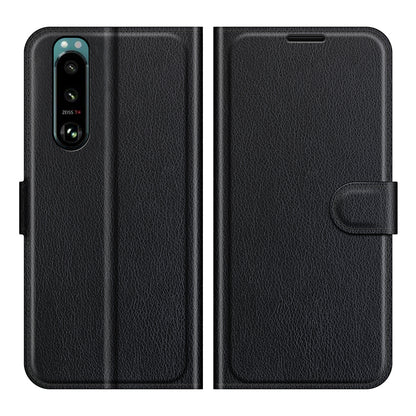 Litchi Skin Phone Case Folio Flip Leather Phone Cover with Stand for Sony Xperia 5 III 5G
