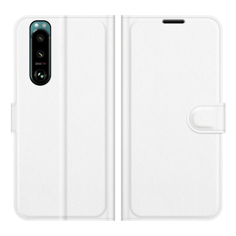 Litchi Skin Phone Case Folio Flip Leather Phone Cover with Stand for Sony Xperia 5 III 5G