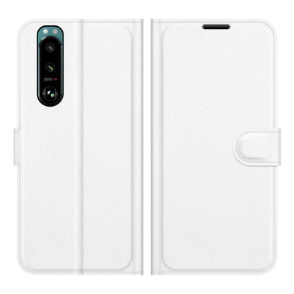 Litchi Skin Phone Case Folio Flip Leather Phone Cover with Stand for Sony Xperia 5 III 5G
