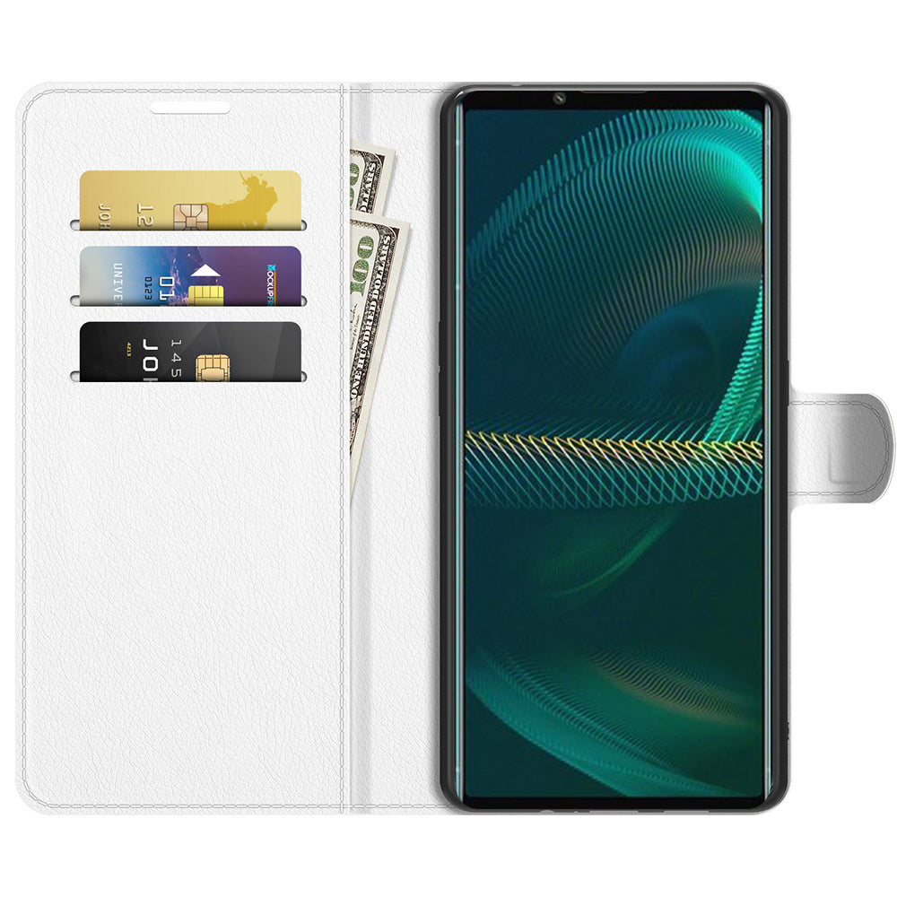 Litchi Skin Phone Case Folio Flip Leather Phone Cover with Stand for Sony Xperia 5 III 5G