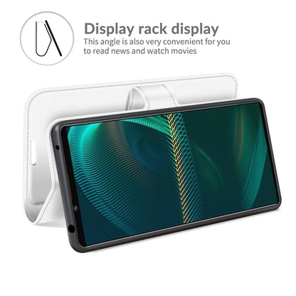 Litchi Skin Phone Case Folio Flip Leather Phone Cover with Stand for Sony Xperia 5 III 5G