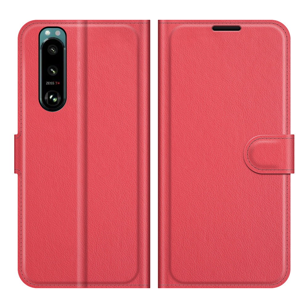 Litchi Skin Phone Case Folio Flip Leather Phone Cover with Stand for Sony Xperia 5 III 5G