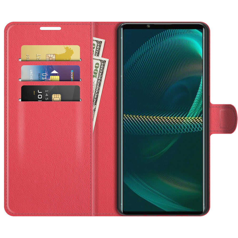 Litchi Skin Phone Case Folio Flip Leather Phone Cover with Stand for Sony Xperia 5 III 5G