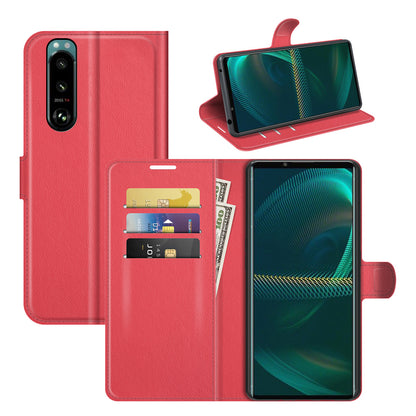Litchi Skin Phone Case Folio Flip Leather Phone Cover with Stand for Sony Xperia 5 III 5G