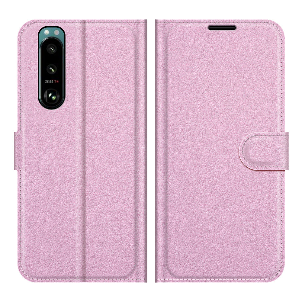 Litchi Skin Phone Case Folio Flip Leather Phone Cover with Stand for Sony Xperia 5 III 5G