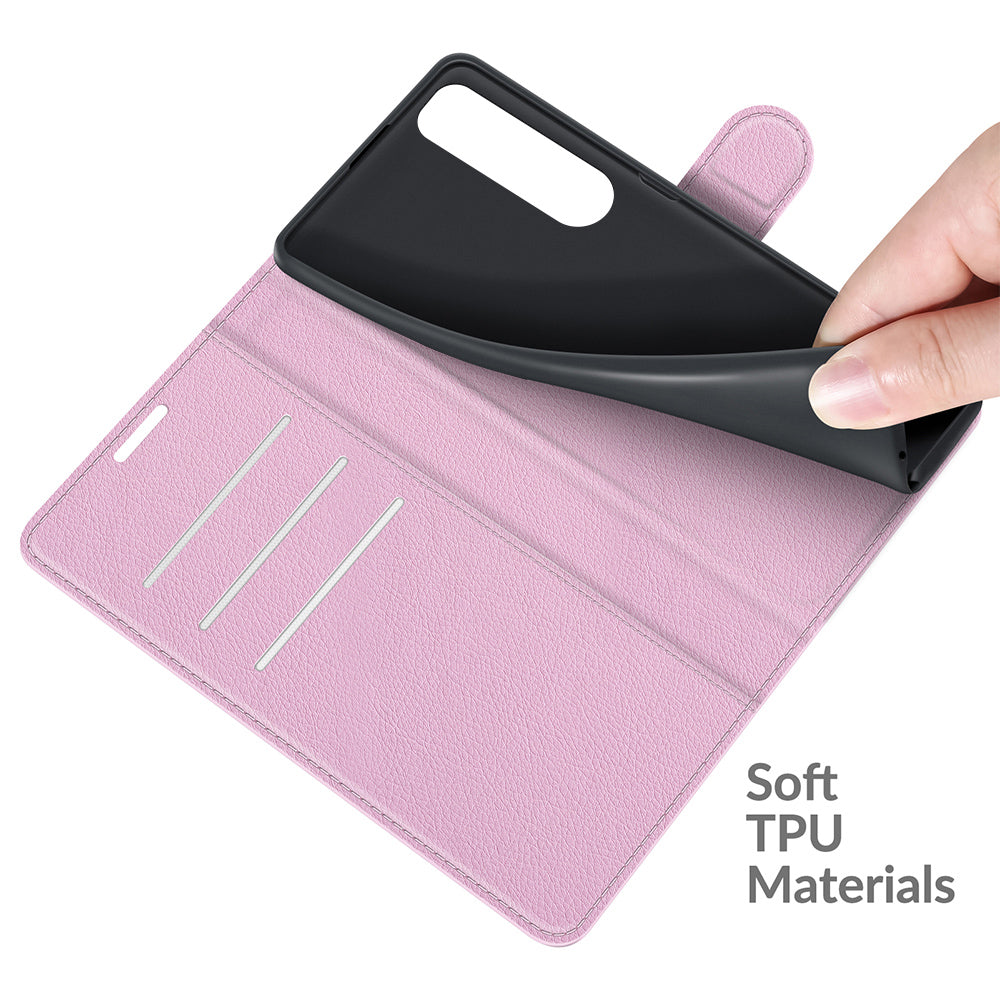 Litchi Skin Phone Case Folio Flip Leather Phone Cover with Stand for Sony Xperia 5 III 5G