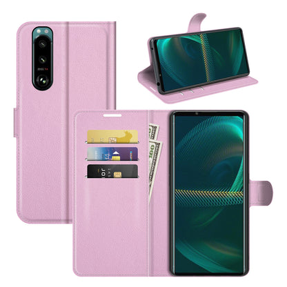 Litchi Skin Phone Case Folio Flip Leather Phone Cover with Stand for Sony Xperia 5 III 5G