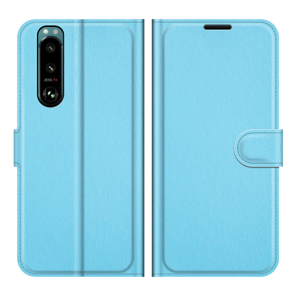 Litchi Skin Phone Case Folio Flip Leather Phone Cover with Stand for Sony Xperia 5 III 5G