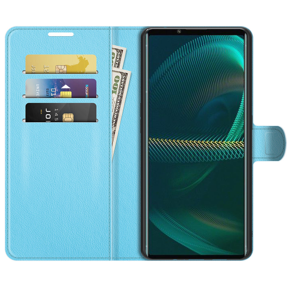 Litchi Skin Phone Case Folio Flip Leather Phone Cover with Stand for Sony Xperia 5 III 5G