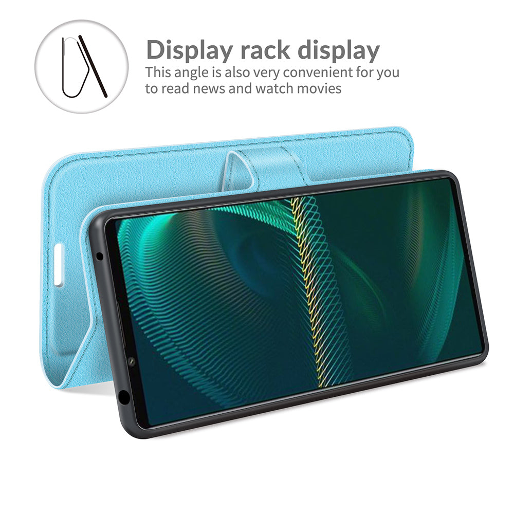 Litchi Skin Phone Case Folio Flip Leather Phone Cover with Stand for Sony Xperia 5 III 5G