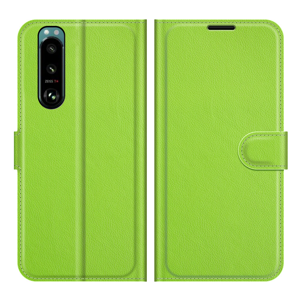Litchi Skin Phone Case Folio Flip Leather Phone Cover with Stand for Sony Xperia 5 III 5G