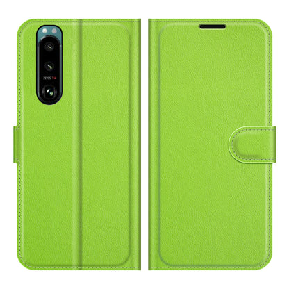 Litchi Skin Phone Case Folio Flip Leather Phone Cover with Stand for Sony Xperia 5 III 5G