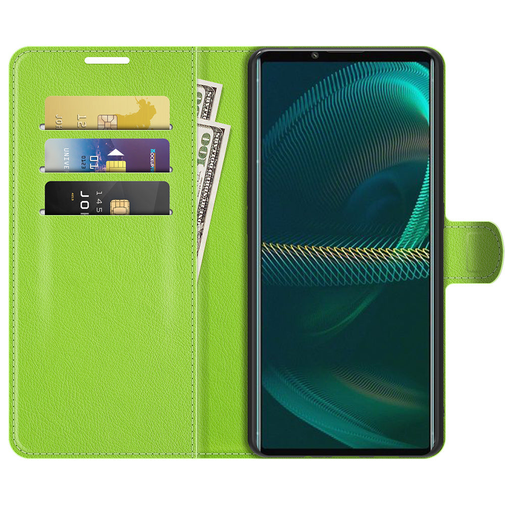 Litchi Skin Phone Case Folio Flip Leather Phone Cover with Stand for Sony Xperia 5 III 5G