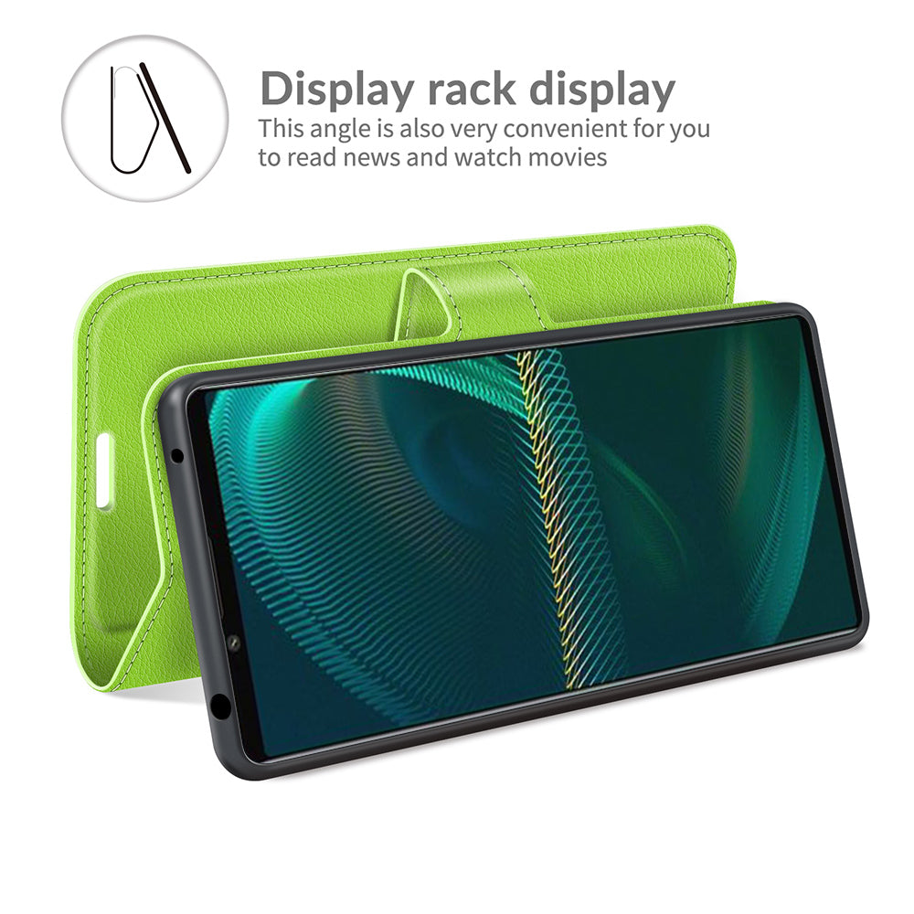 Litchi Skin Phone Case Folio Flip Leather Phone Cover with Stand for Sony Xperia 5 III 5G