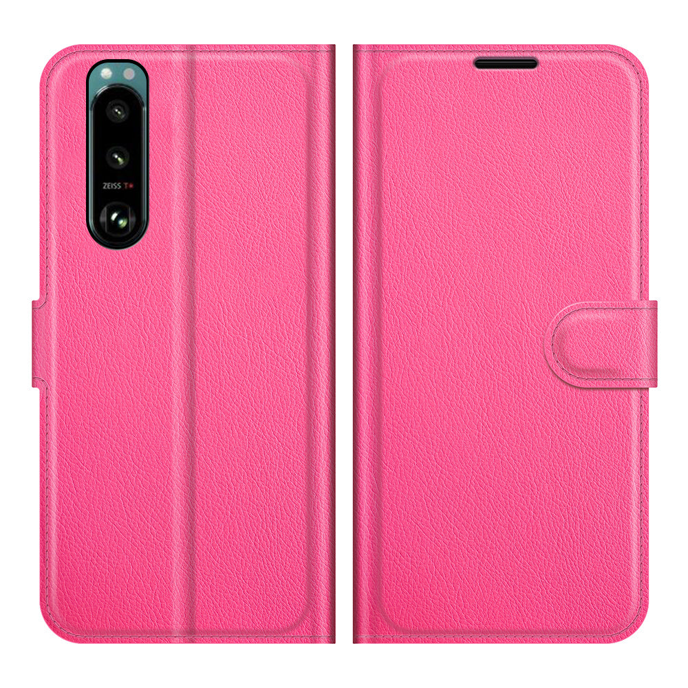 Litchi Skin Phone Case Folio Flip Leather Phone Cover with Stand for Sony Xperia 5 III 5G