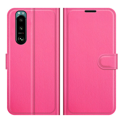 Litchi Skin Phone Case Folio Flip Leather Phone Cover with Stand for Sony Xperia 5 III 5G