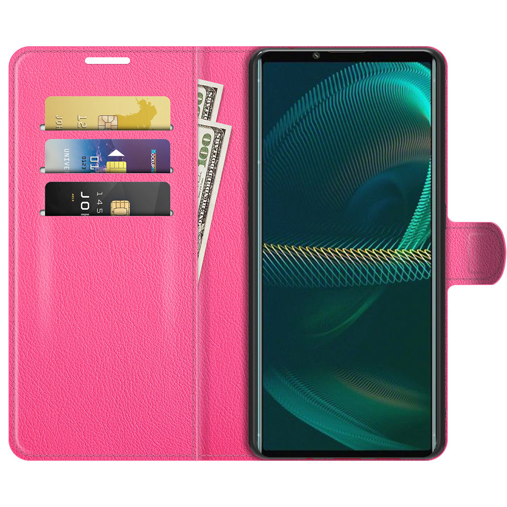 Litchi Skin Phone Case Folio Flip Leather Phone Cover with Stand for Sony Xperia 5 III 5G
