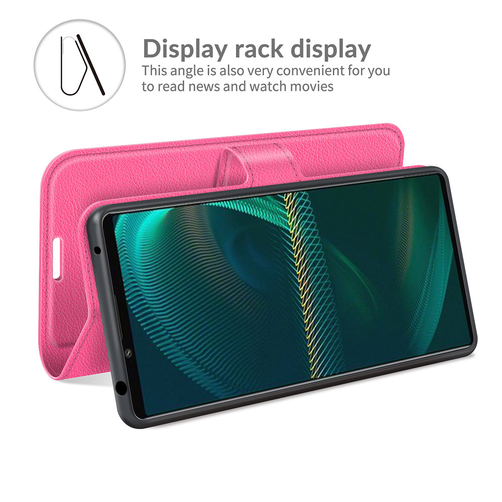 Litchi Skin Phone Case Folio Flip Leather Phone Cover with Stand for Sony Xperia 5 III 5G