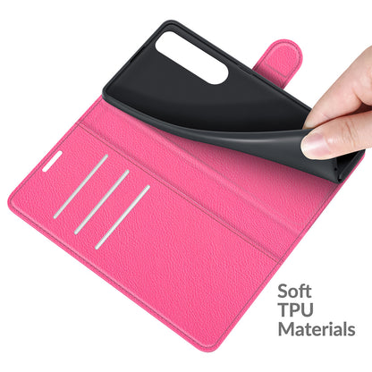 Litchi Skin Phone Case Folio Flip Leather Phone Cover with Stand for Sony Xperia 5 III 5G