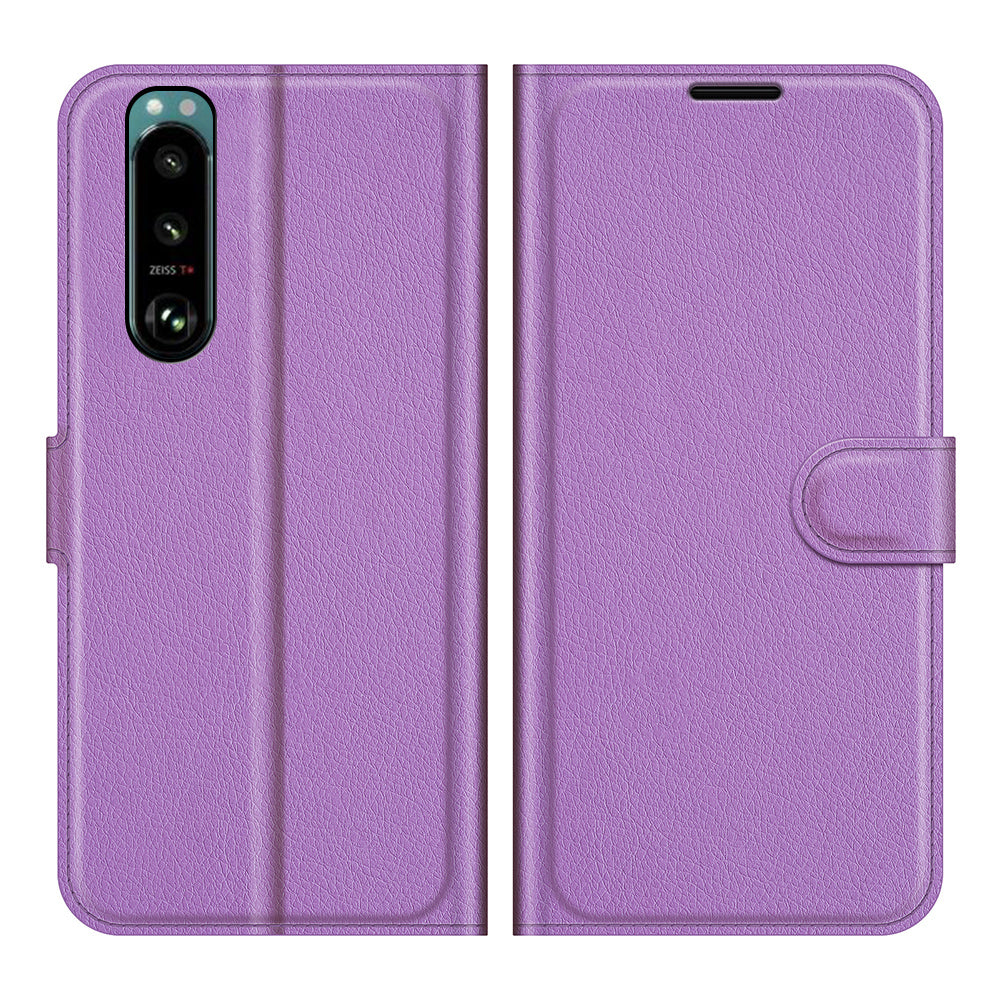 Litchi Skin Phone Case Folio Flip Leather Phone Cover with Stand for Sony Xperia 5 III 5G