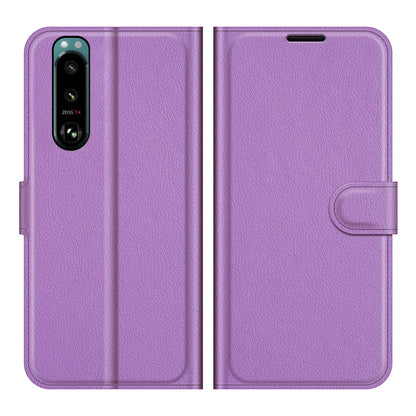 Litchi Skin Phone Case Folio Flip Leather Phone Cover with Stand for Sony Xperia 5 III 5G