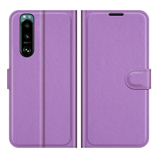 Litchi Skin Phone Case Folio Flip Leather Phone Cover with Stand for Sony Xperia 5 III 5G