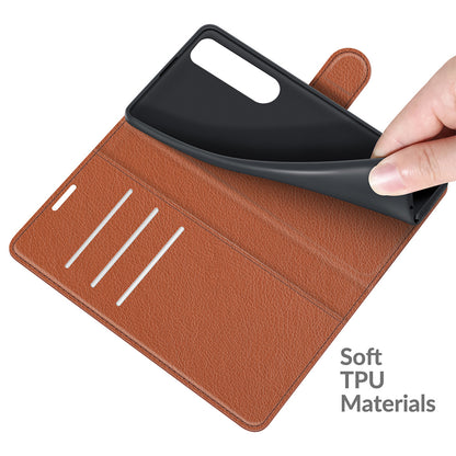Litchi Skin Phone Case Folio Flip Leather Phone Cover with Stand for Sony Xperia 5 III 5G