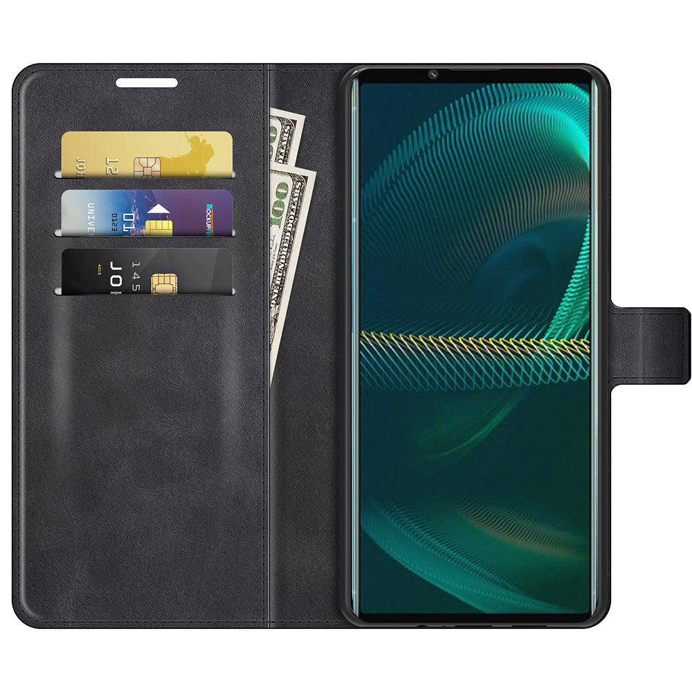 Leather Wallet Stand Protective Case Magnetic Square Clasp Cover for Sony Sony Xperia 5 III 5G