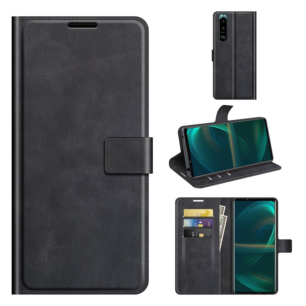 Leather Wallet Stand Protective Case Magnetic Square Clasp Cover for Sony Sony Xperia 5 III 5G