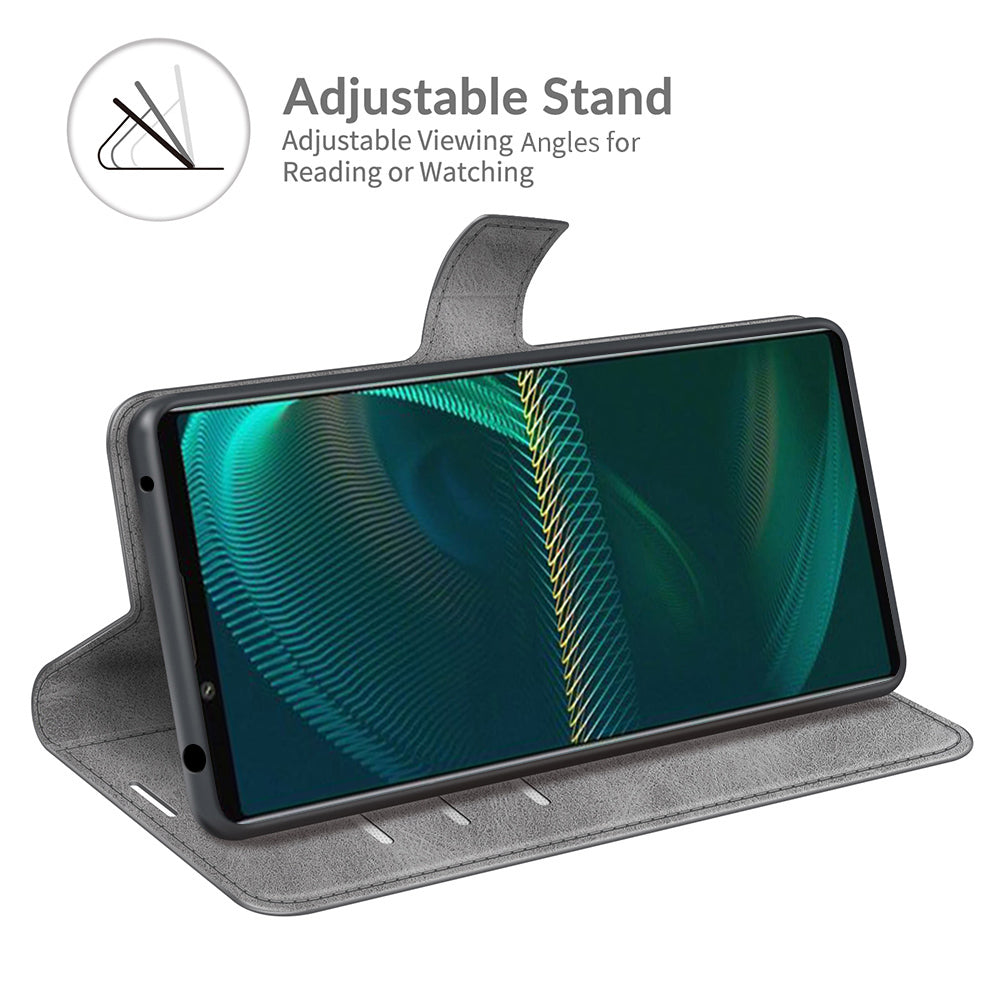 Leather Wallet Stand Protective Case Magnetic Square Clasp Cover for Sony Sony Xperia 5 III 5G