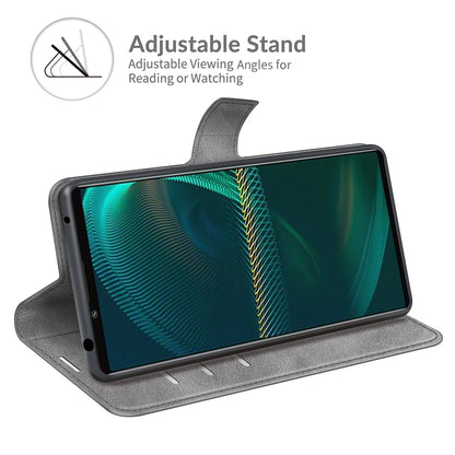 Leather Wallet Stand Protective Case Magnetic Square Clasp Cover for Sony Sony Xperia 5 III 5G