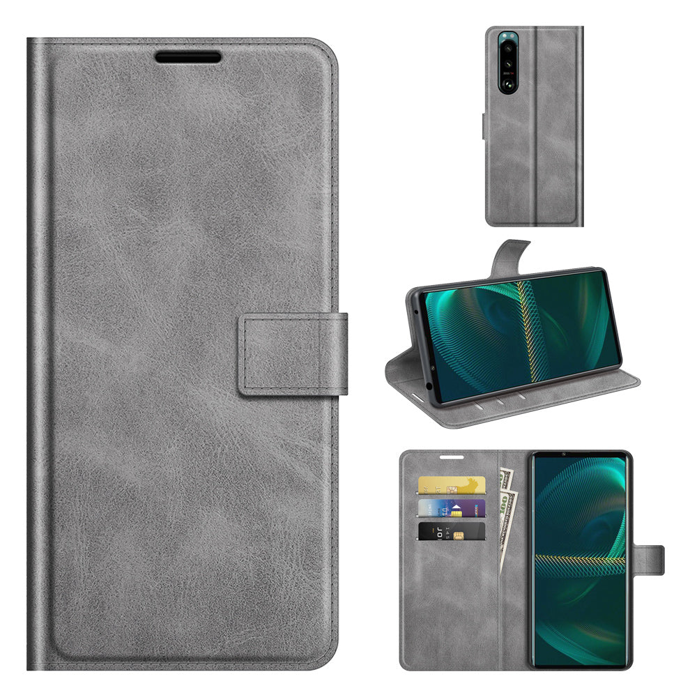 Leather Wallet Stand Protective Case Magnetic Square Clasp Cover for Sony Sony Xperia 5 III 5G