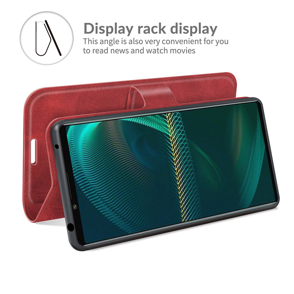 Leather Wallet Stand Protective Case Magnetic Square Clasp Cover for Sony Sony Xperia 5 III 5G