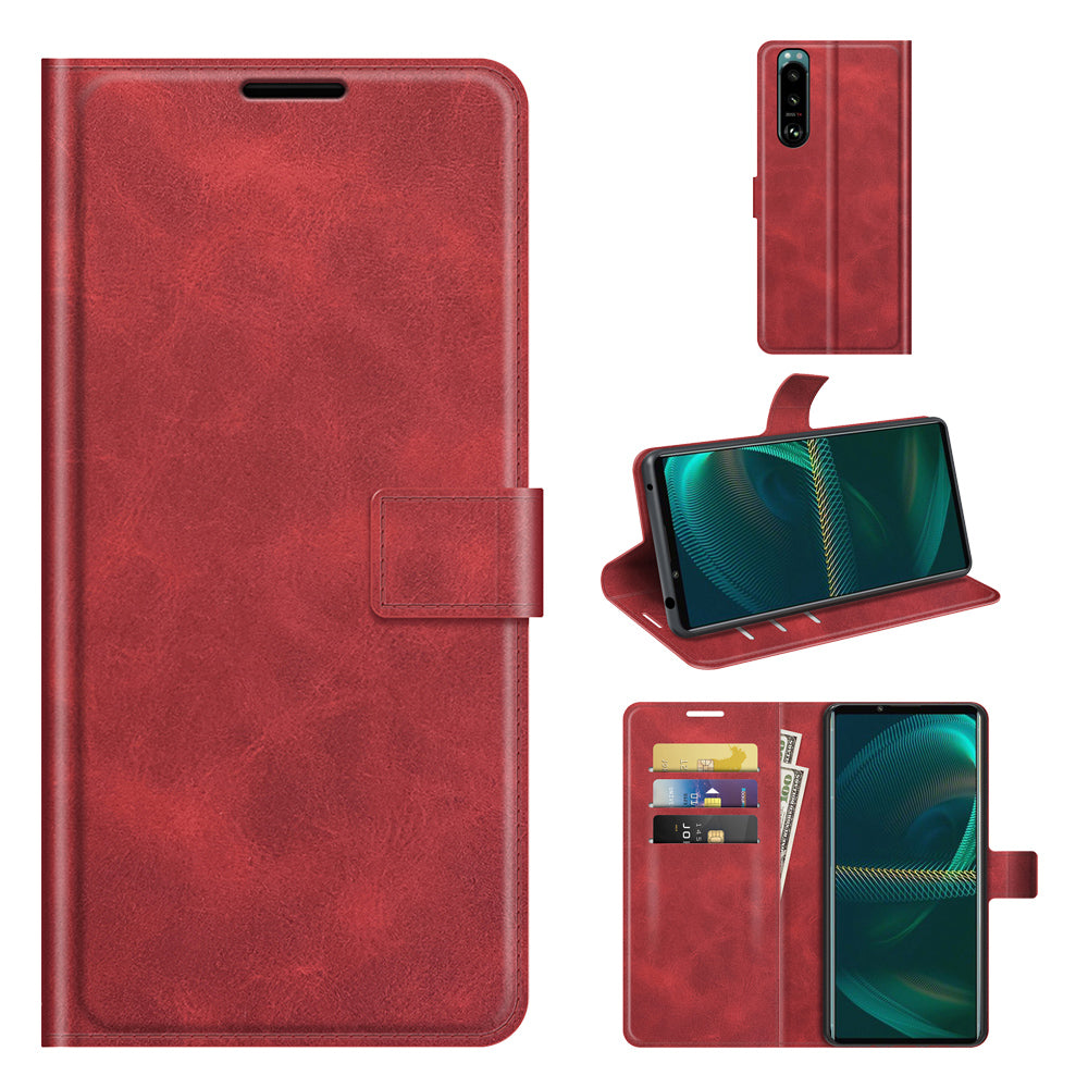 Leather Wallet Stand Protective Case Magnetic Square Clasp Cover for Sony Sony Xperia 5 III 5G