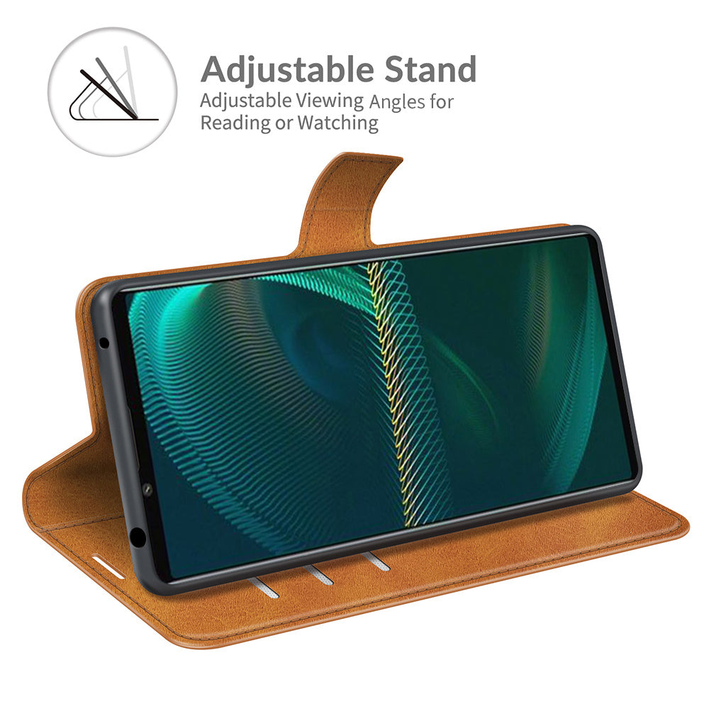 Leather Wallet Stand Protective Case Magnetic Square Clasp Cover for Sony Sony Xperia 5 III 5G