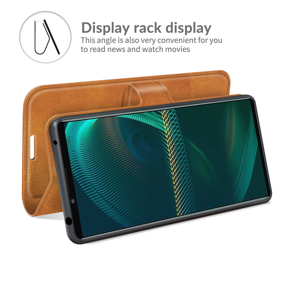 Leather Wallet Stand Protective Case Magnetic Square Clasp Cover for Sony Sony Xperia 5 III 5G