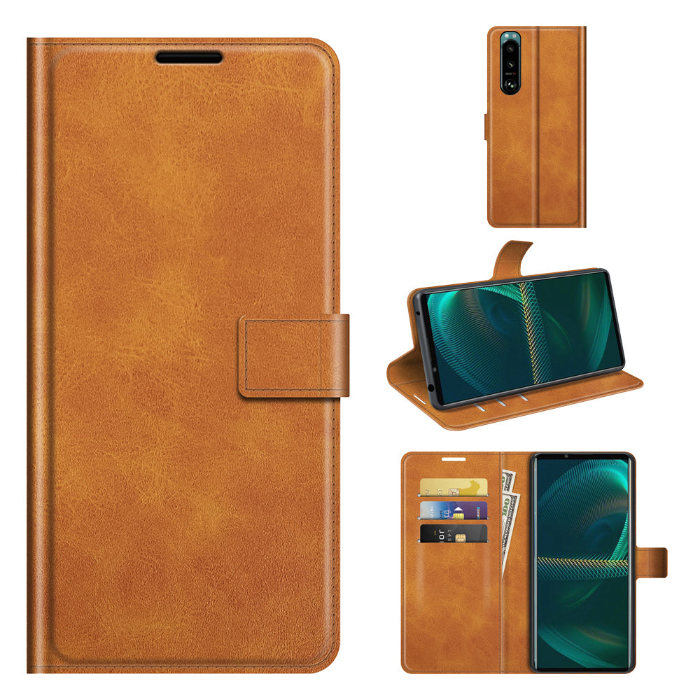 Leather Wallet Stand Protective Case Magnetic Square Clasp Cover for Sony Sony Xperia 5 III 5G