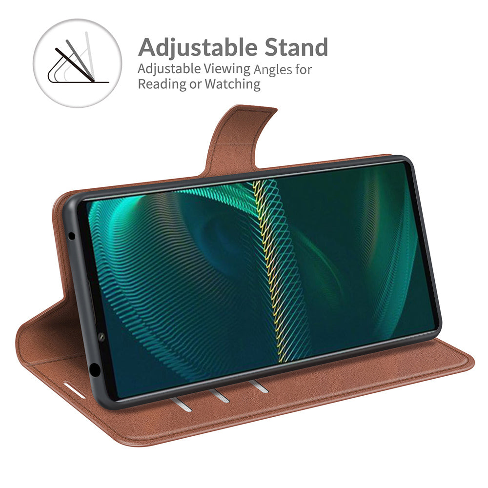 Leather Wallet Stand Protective Case Magnetic Square Clasp Cover for Sony Sony Xperia 5 III 5G