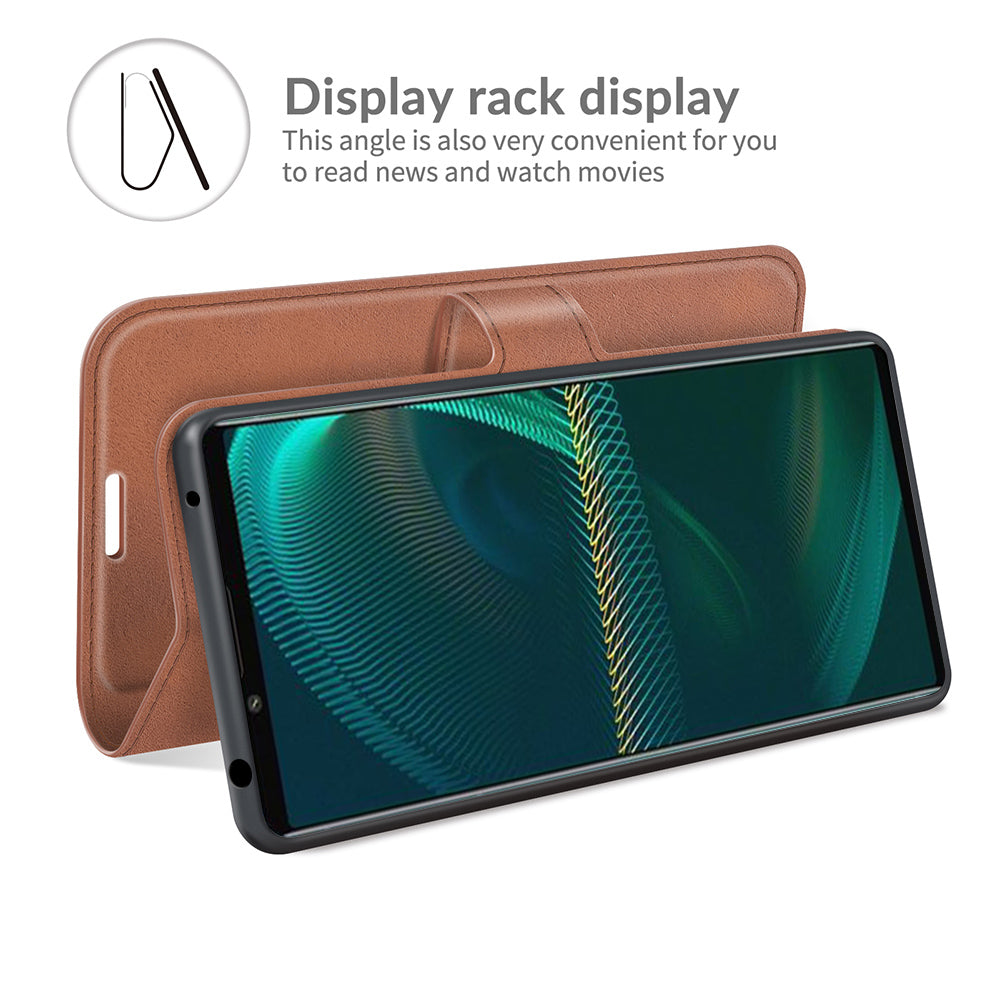Leather Wallet Stand Protective Case Magnetic Square Clasp Cover for Sony Sony Xperia 5 III 5G