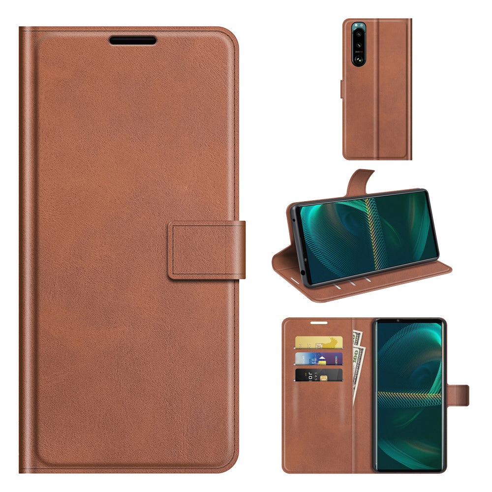 Leather Wallet Stand Protective Case Magnetic Square Clasp Cover for Sony Sony Xperia 5 III 5G
