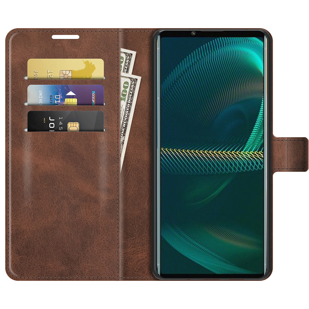 Leather Wallet Stand Protective Case Magnetic Square Clasp Cover for Sony Sony Xperia 5 III 5G