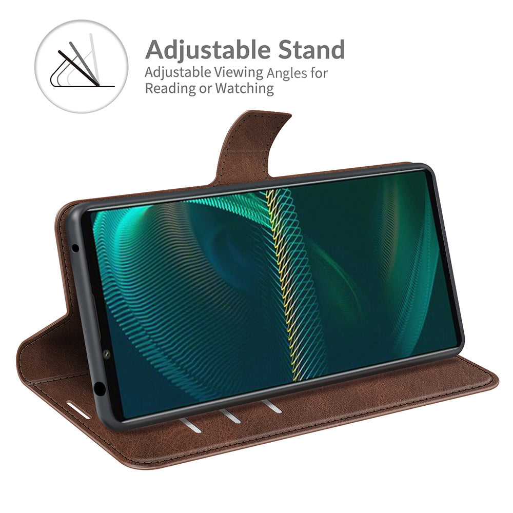 Leather Wallet Stand Protective Case Magnetic Square Clasp Cover for Sony Sony Xperia 5 III 5G