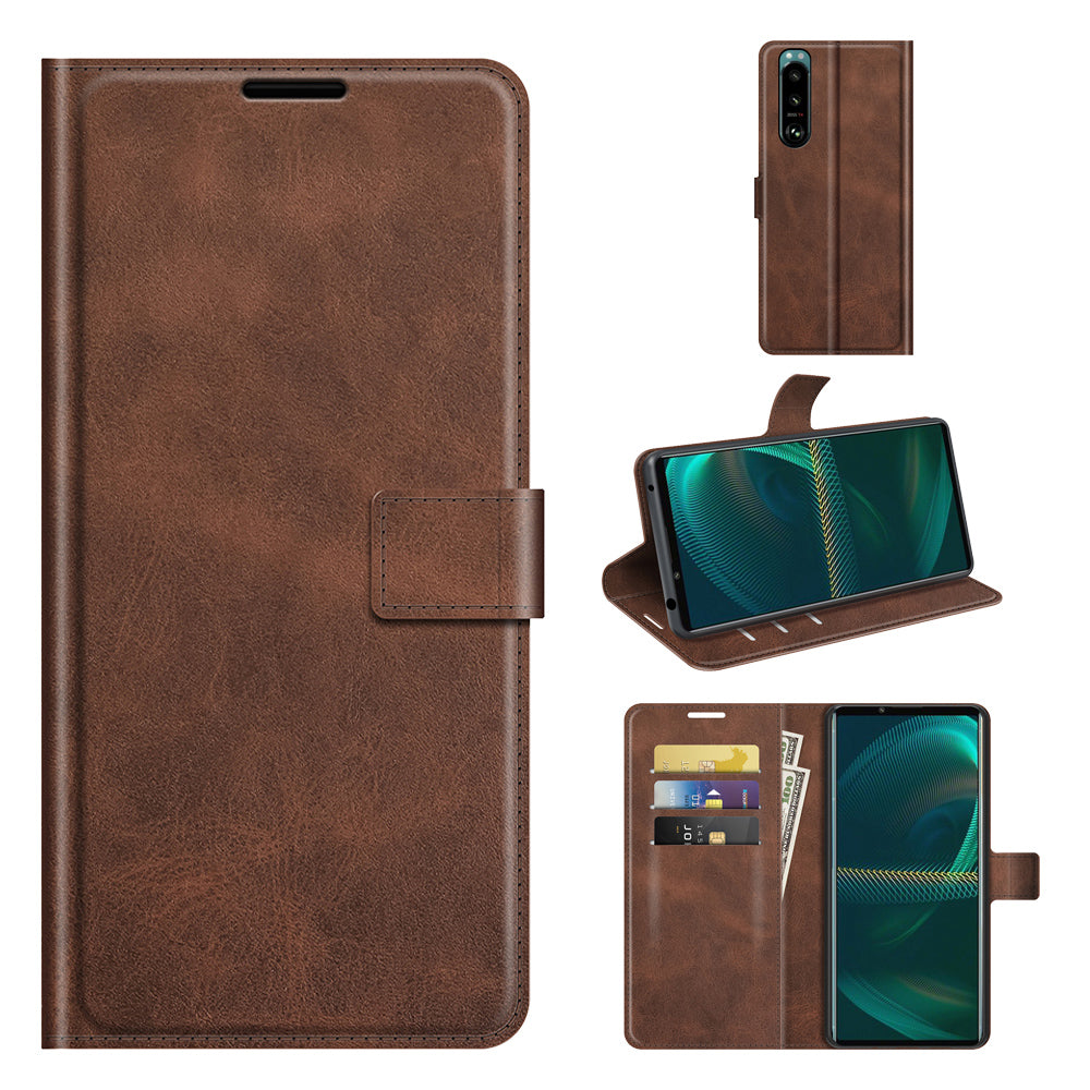 Leather Wallet Stand Protective Case Magnetic Square Clasp Cover for Sony Sony Xperia 5 III 5G
