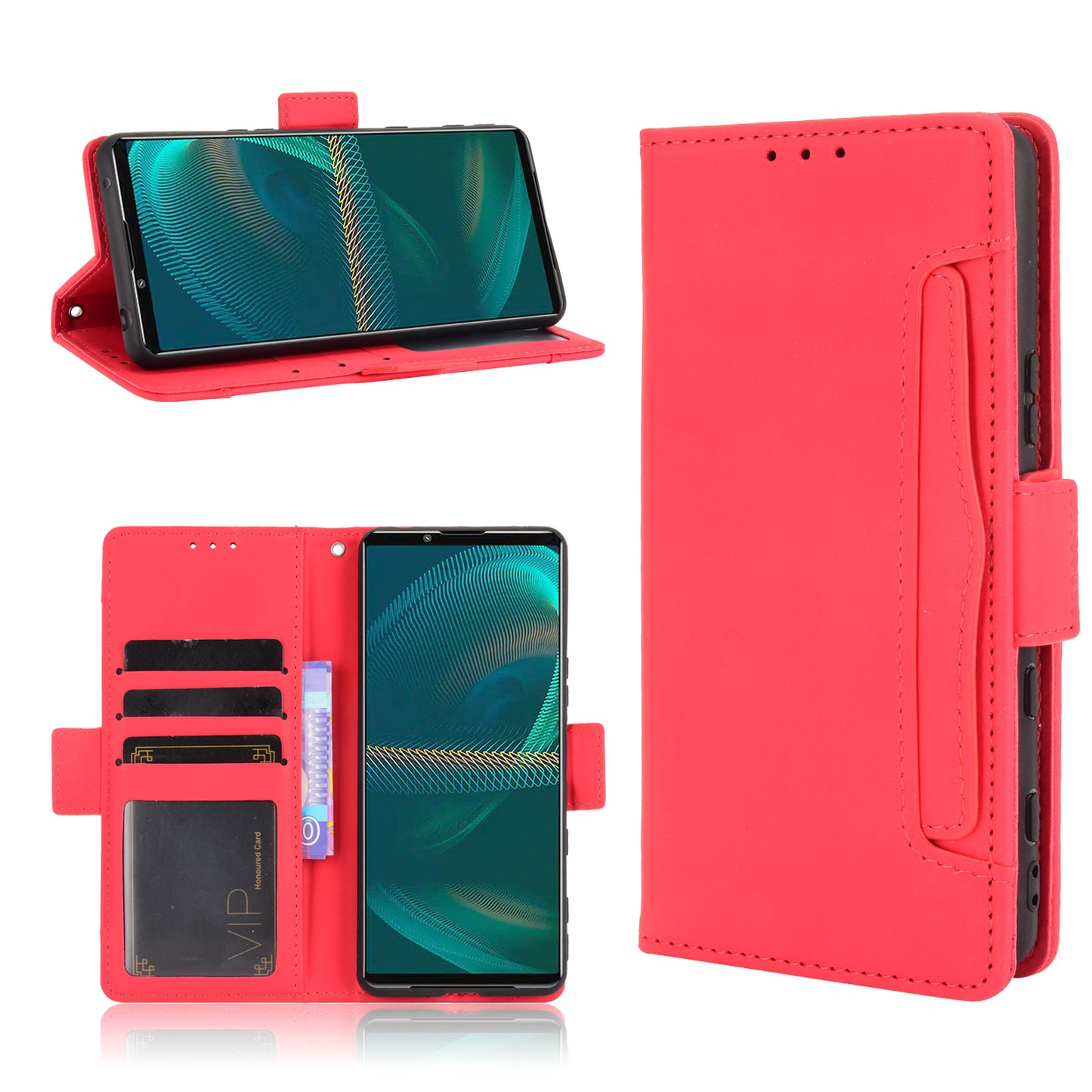 Multiple Card Slots Design Wallet Stand Leather Protection Phone Case Shell for Sony Xperia 5 III 5G