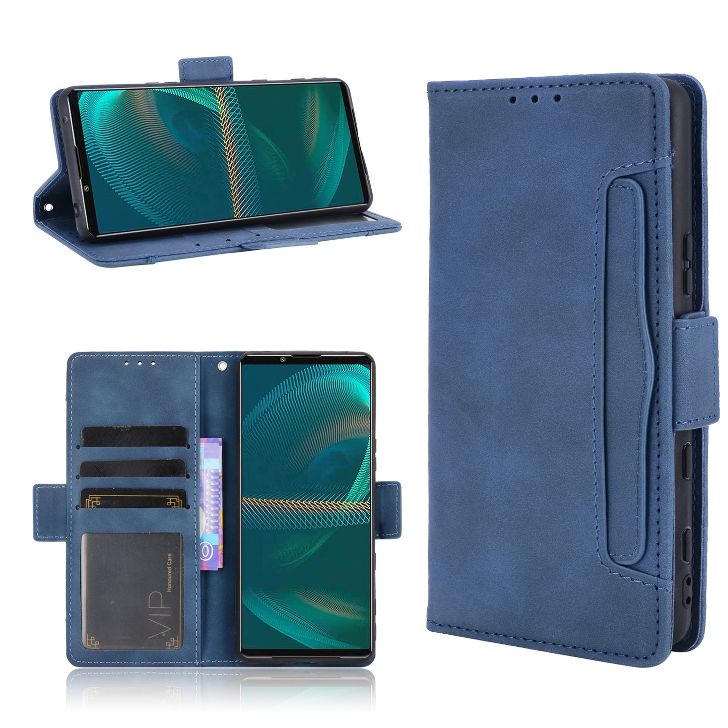 Multiple Card Slots Design Wallet Stand Leather Protection Phone Case Shell for Sony Xperia 5 III 5G