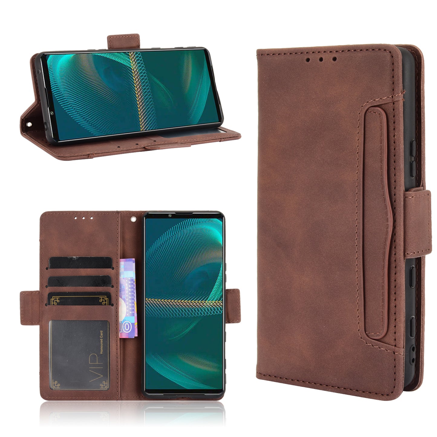 Multiple Card Slots Design Wallet Stand Leather Protection Phone Case Shell for Sony Xperia 5 III 5G