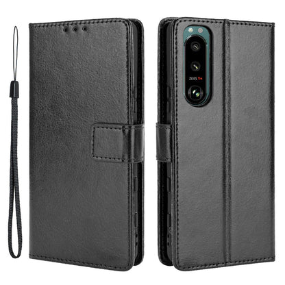Crazy Horse Skin Leather Wallet Shell Protective Cover with Stand and Strap for Sony Xperia 5 III 5G