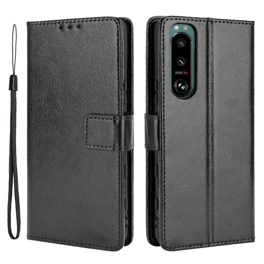 Crazy Horse Skin Leather Wallet Shell Protective Cover with Stand and Strap for Sony Xperia 5 III 5G
