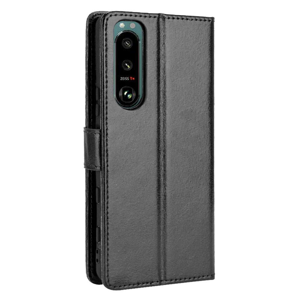 Crazy Horse Skin Leather Wallet Shell Protective Cover with Stand and Strap for Sony Xperia 5 III 5G